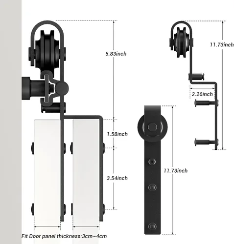 Vista 2 de Kit de herrajes para puerta corrediza de granero de 4 pies, herrajes de puerta corredera de modo de riel combinado, puertas de madera dobles