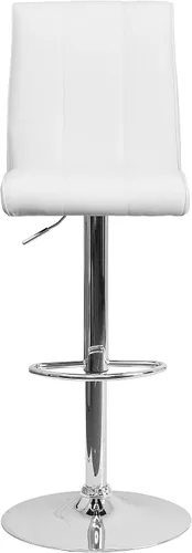 Vista 6 de Flash Furniture Charles - Taburete de bar de vinilo blanco contemporáneo de altura ajustable con respaldo de panel de puntada vertical y base cromada