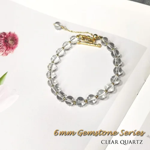Vista 5 de Morchic Pulsera de cuentas de cristal de cuarzo transparente de 0.236 in para mujer, regalo de cumpleaños de piedras preciosas naturales, cierre