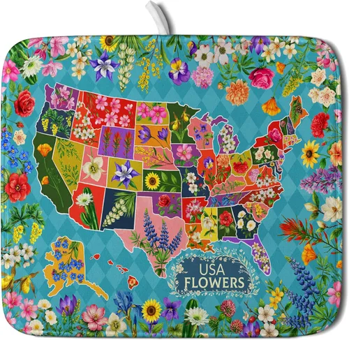 Vista 52 de Alfombrilla de secado de platos para encimera de cocina pequeña absorbente de café de otoño Alfombrilla de secado de microfibra de bosque de otoño