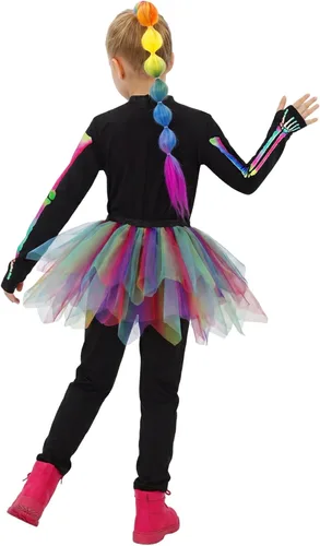 Vista 2 de Disfraz de esqueleto para niños, 3 piezas, disfraces de Halloween para niñas