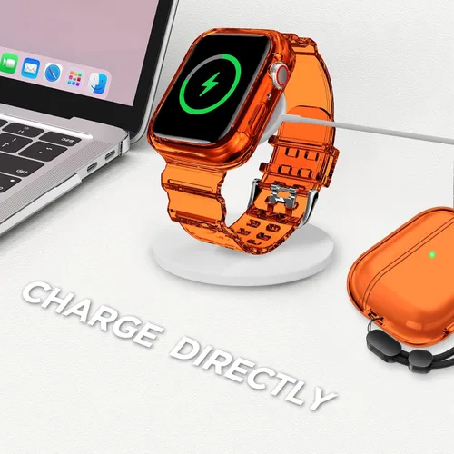 Vista 161 de DABAOZA - Correa transparente compatible con Apple Watch con estuche protector, correa deportiva de TPU con brillo para mujeres y hombres