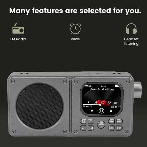 Vista 5 de Jectse Radio digital, radio de vídeo AM FM 2.01 pulgadas pantalla MP3 MP4 reproductor 5.4 altavoz, portátil recargable con conector para auriculares