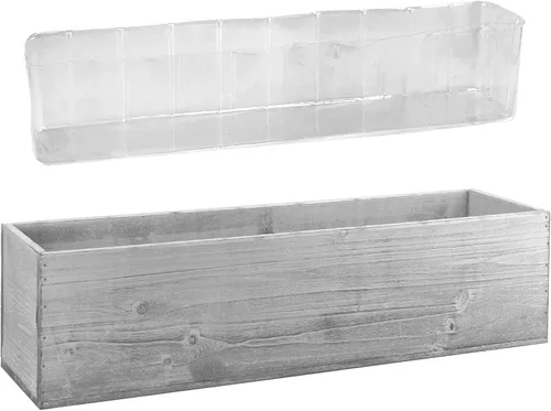 Vista 6 de CYS EXCEL Maceta rectangular de madera con forro de plástico extraíble (H: 4 pulgadas de apertura: 22 x 5 pulgadas), maceta rectangular de madera