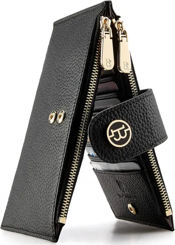 Vista 16 de BOSTANTEN - Carteras de cuero para mujer grandes con bloqueo RFID, billetera delgada de dos pliegues con bolsillo con cremallera, Grande, Minimalista