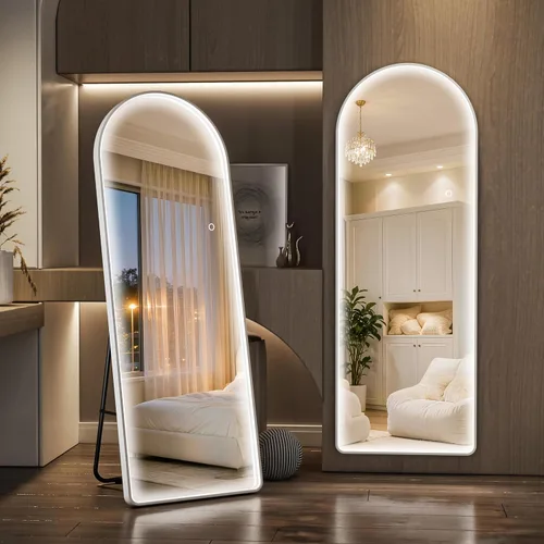 Vista 19 de Hasipu Espejo de Cuerpo Completo de 55" X 18" con Luces, Espejo LED de Arco con Marco Negro de Cuerpo Completo y 3 Temperaturas de Color y Brillo