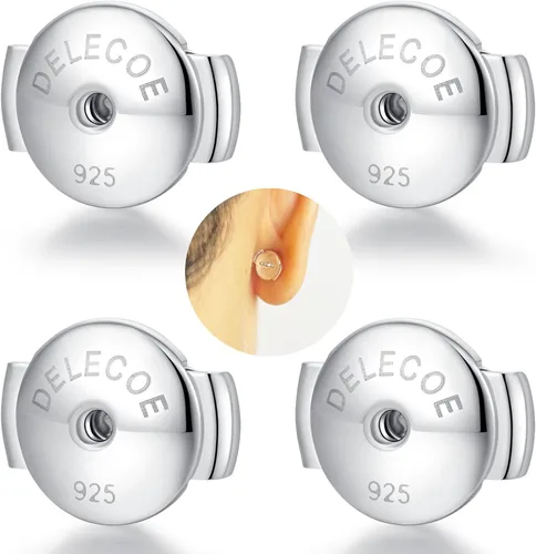 Vista 9 de DELECOE 2 pares de parte trasera de aretes de plata de ley 925, parte trasera de aretes chapados en oro de 18 quilates, hipoalergénica, con bloqueo