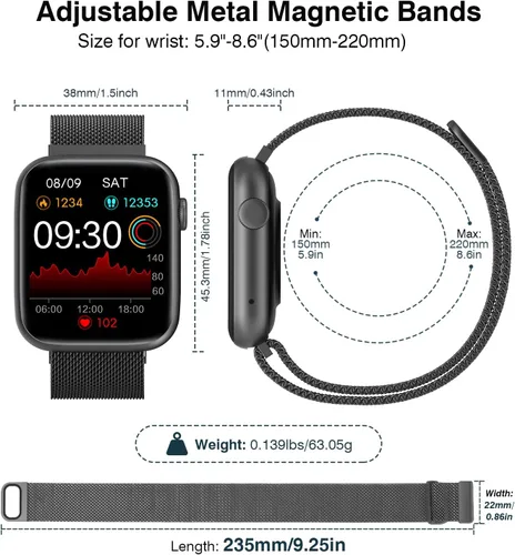 Vista 4 de EarlySincere Relojes inteligentes para hombres y mujeres, presión arterial, pantalla táctil completa HD de 1.9 pulgadas, monitor de actividad física