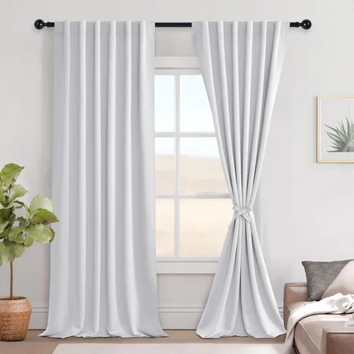 Vista 26 de Hiasan Cortinas opacas negras para dormitorio, cortinas opacas cortas de 45 pulgadas de largo, con aislamiento térmico, bolsillo para barra