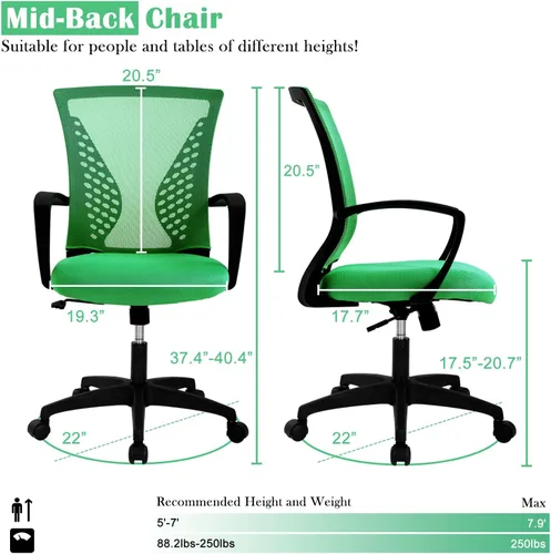 Vista 3 de Silla de oficina, silla de escritorio ergonómica, silla de computadora de malla con respaldo medio, silla de computadora con soporte lumbar, silla