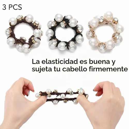 Vista 6 de Brinie Lazos para el cabello con perlas negras, coleteros elásticos de cristal para el cabello, accesorios para el cabello de perlas para mujeres