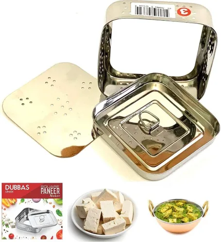 Vista 5 de Dubbas - Paneer Maker cuadrado, prensa de paneer india de acero inoxidable/prensa de tofu/molde Paneer - Tamaño 5.25 pulgadas de ancho x 5.25