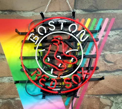 Vista 4 de Queen Sense Lámpara de neón de 14"x14" Red Sox Neon Sign Light Man Cave Bar Pub Beer Gift Neon Lamp A114BRS