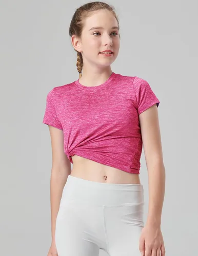 Vista 3 de Paquete de 4 camisetas atléticas para niñas jóvenes, camisetas de manga corta Dry Fit, ropa deportiva para niños y adolescentes