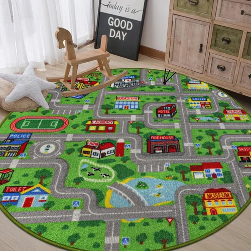 Vista 22 de Capslpad Alfombra Azul de Coche y Carretera para Niños, Alfombra de Juego para Sala de Juegos, Alfombra Antideslizante Lavable con Mapa de la Ciudad