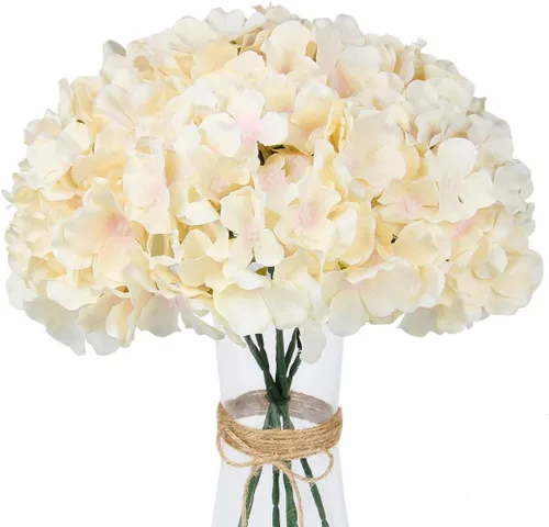 Vista 16 de LuLuHouse - Cabezas de hortensias de seda con tallos artificiales a granel de flores para manualidades, centro de mesa de boda, decoración