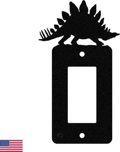 Vista 30 de Brachiosaurus Dinosaur - Placa de pared dúplex individual (potencia única, negro) American Steel Decorative Electrical Covers, 1-gang Outlet