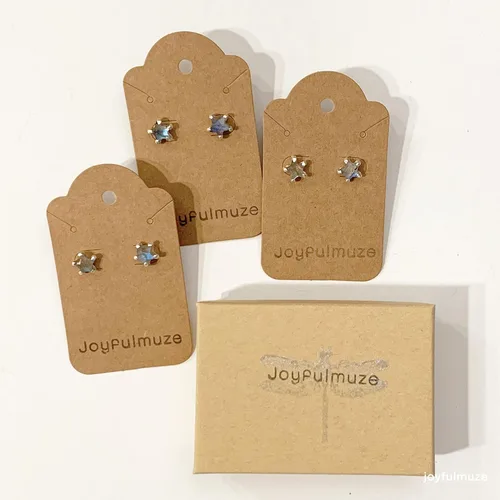 Vista 8 de Aretes de estrella de piedras preciosas naturales para mujeres y hombres, lapislázuli, ónix, piedra lunar, labradorita, turmalina negra, hechos a
