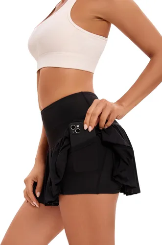 Vista 7 de Yknktstc Paquete de 3 faldas de tenis para mujer con bolsillos de cintura alta, pantalones cortos atléticos plisados para deportes y golf
