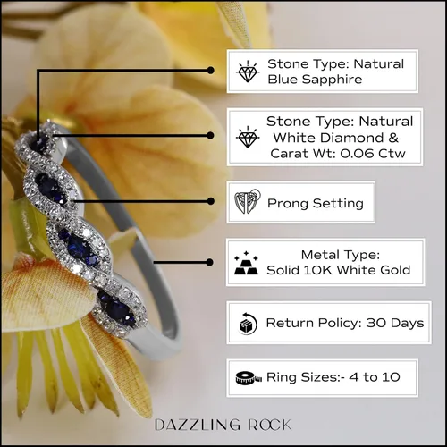 Vista 3 de Dazzlingrock Collection Anillo de aniversario apilable redondo de zafiro azul y diamante blanco para mujer en oro macizo