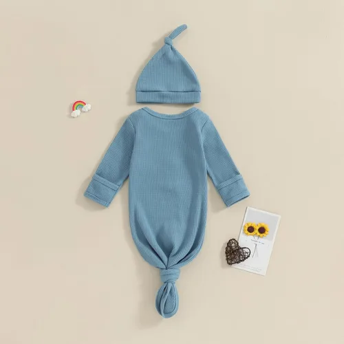Vista 2 de BULINGNA Pijama de una pieza para bebé recién nacido, con nudo y gorro, unisex, con manoplas