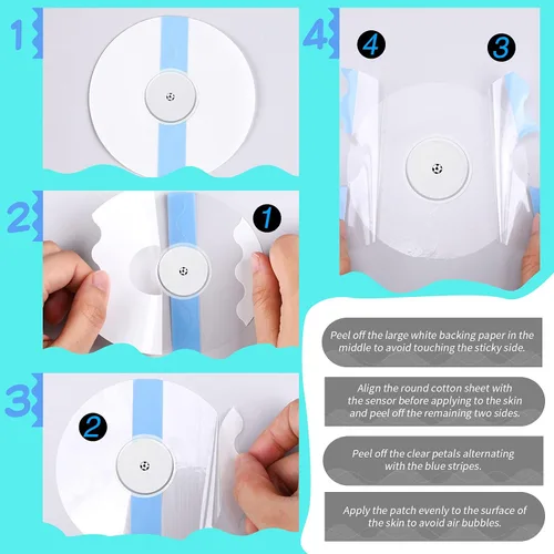 Vista 5 de 60 cubiertas impermeables para sensor CGM, parches adhesivos transparentes con orificio Cinta transparente precortada en rosa y azul para ducha