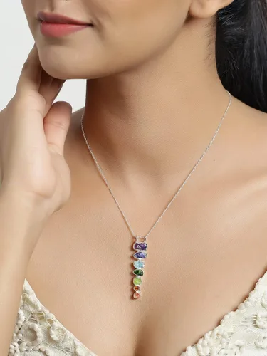 Vista 2 de YoTreasure 925 Sterling Silver Natural Healing Crystal Point Chain Pendant Necklace