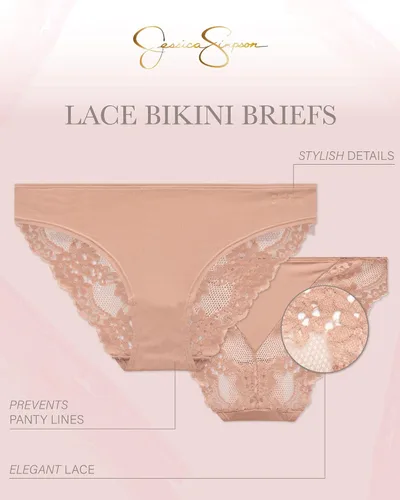 Vista 2 de Jessica Simpson Ropa interior para mujer, paquete de 3 bragas de bikini de encaje de microfibra (S-XL)