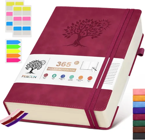 Vista 24 de PERCUN Cuaderno rayado A4, 365 páginas de gran tamaño, cuadernos de cuero para escribir para mujeres y hombres, cuaderno de tapa dura con páginas