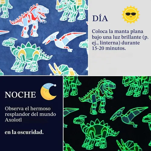 Vista 5 de MIBOI Manta de dinosaurio que brilla en la oscuridad para niños, manta Manta Glow Dino