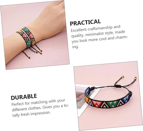 Vista 4 de KESYOO Muñequeras para mujer, pulseras geométricas de cuentas, pulseras ajustables para mujer, pulsera para dijes, pulsera dorada ajustable, pulsera