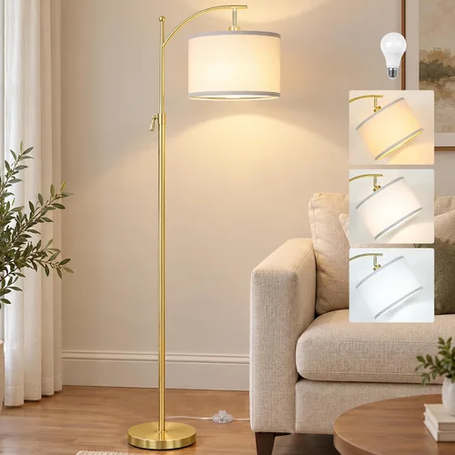 Vista 9 de Lámpara de pie dorada para sala de estar 55-65" lámpara de pie ajustable moderna de latón con cadena de tracción, lámpara de poste alta con pantalla