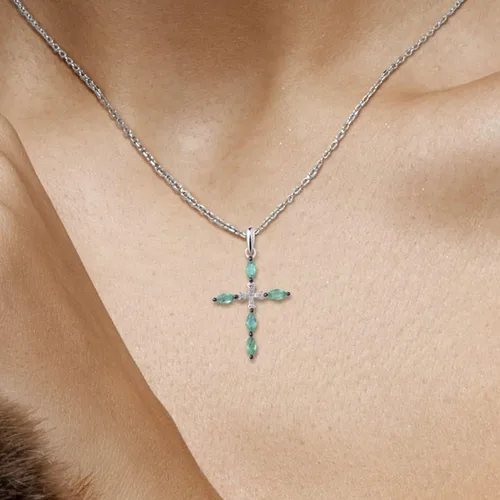 Vista 4 de Santuzza Colgante de cruz delicada de oro macizo de 10 quilates sin cadena para mujer