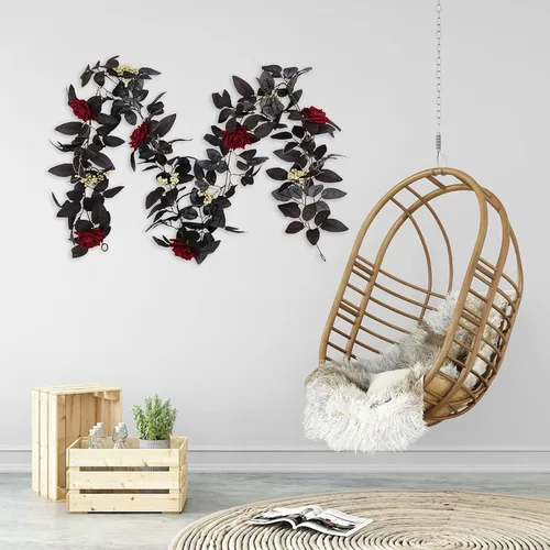 Vista 7 de TITA-DONG Adornos florales falsos de vid de rosas rojas de 70.9 pulgadas para colgar en la pared, plantas artificiales de vid de rosas, guirnalda