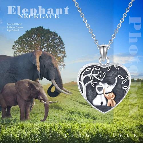 Vista 6 de Lucky Elephant Locket Necklace Sterling Silver Customize Heart Locket Necklace That Holds Picture Elephant Pendant Jewelry Gifts for Women Girls Mom