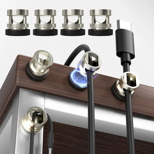 Vista 10 de Soporte magnético para cables, clips de gestión de cables de metal de alta calidad, anclaje de cable magnético para escritorio, mesita de noche