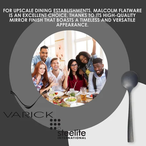 Vista 3 de Steelite Varick Malcolm - Cubertería con textura martillada satinada, mango moderno, utensilios de acero inoxidable 18/10, cubiertos para uso