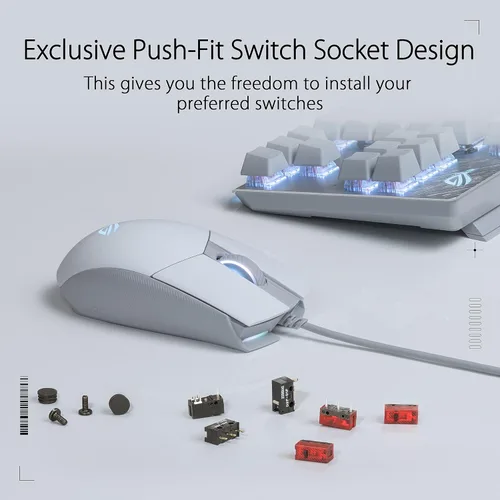 Vista 7 de ASUS ROG Strix Impact II Moonlight White Mouse para juegos Diseño ambidiestro y ligero sensor óptico de 6200 DPI interruptores intercambiables