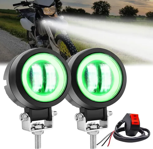 Vista 9 de Faros LED Antiniebla para Motocicleta, Luz de Conducción para Moto, 20W Luces de Punto Auxiliares para Motocicleta, DRL/Ojo de Ángel, Incluye Azul