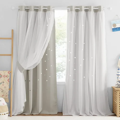 Vista 40 de NICETOWN Cortinas para dormitorio de niñas, cortinas de arco iris, cortinas de estrellas, cortinas de princesa, decoración de habitación