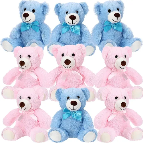Vista 8 de Zhanmai Paquete de 9 lindos animales de peluche de osos de 14 pulgadas a granel para regalo de San Valentín, graduación, baby shower, fiesta