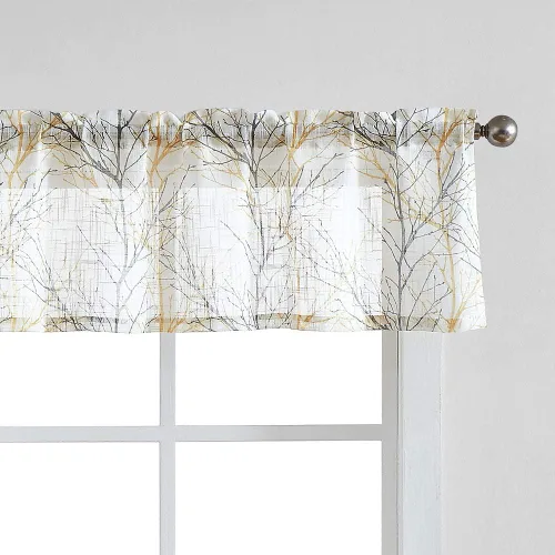 Vista 12 de FMFUNCTEX Cortinas de cenefa de ventana con estampado de ramas de árbol negro, cenefa corta semitransparente blanca para cocina, baño, bolsillo