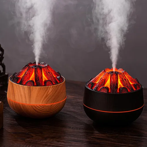 Vista 5 de Humidificador simulado de fuego de carbono de gran capacidad para oficina, diseño de fuego de carbón de leña USB, humidificador de escritorio