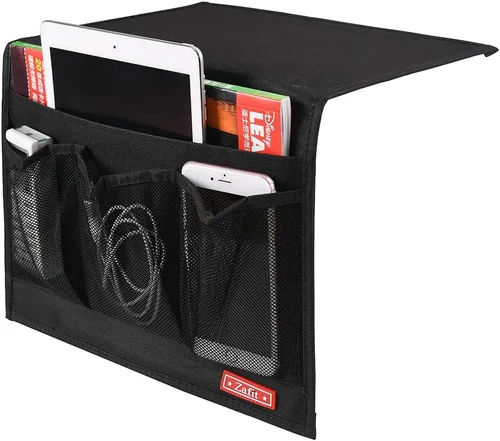 Vista 8 de Zafit Organizador de almacenamiento de mesita de noche, organizador de armario de mesa para mandos, teléfono, lentes (4 bolsillos, negro)