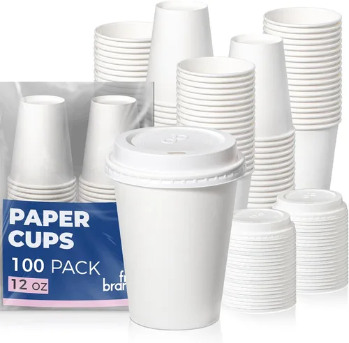 Vista 15 de Fit Meal Prep Paquete de 100 Tazas de Café Desechables de 4 oz con Tapas, Vasos de Papel Premium Para Llevar, Tazas de Café Caliente a Prueba