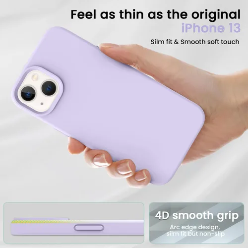 Vista 4 de Compatible con iPhone 13, funda de silicona para teléfono con forro de microfibra delgado a prueba de golpes, suave antiarañazos, 6.1 pulgadas