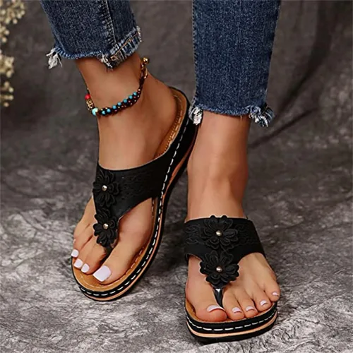 Vista 133 de Ladmiple Sandalias ortopédicas florales de moda 2023 con soporte de arco, zapatillas romanas casuales con puntera abierta