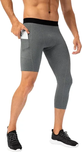 Vista 35 de Pantalones de compresión de 3/4 de una pierna para hombre, mallas de baloncesto atléticas para correr, leggings deportivos de capa base capri
