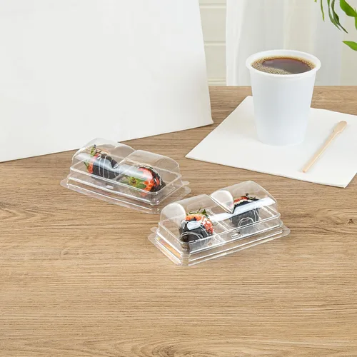 Vista 10 de Restaurantware Thermo Tek - Contenedores de postre de 5.3 x 2.6 x 1.8 pulgadas, 100 compartimentos duales transparentes para llevar, con tapa