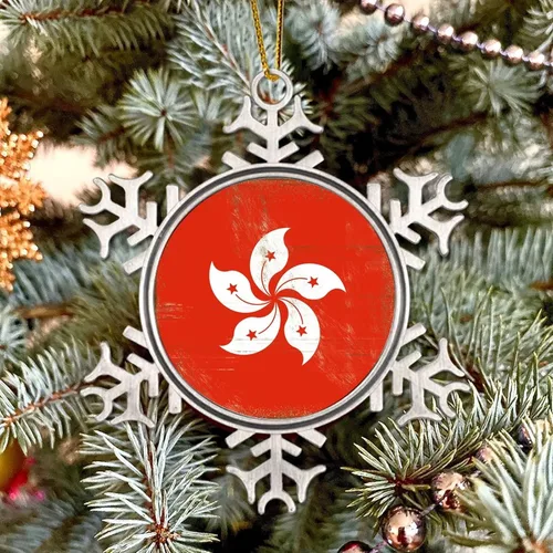 Vista 5 de Merry Christmas Metal Snowflake Christmas Ornaments Retro China Hong Kong Flag National Flag Ornaments Winter Decorations for Christmas Tree Xmas